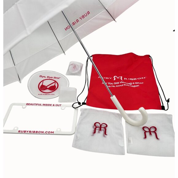 NEW RUBY RIBBON 7 PC SWAG UMBRELLA LICENSE PLATE COVER BAG FANS LINGERE BAGS - Picture 3 of 5